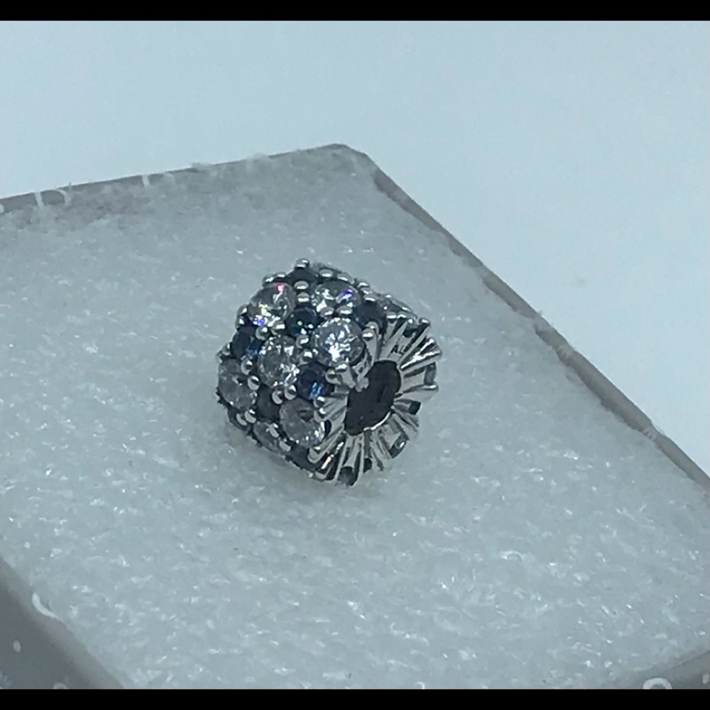 Pandora, “Blue Clear Sparkle Silver” Charm (S925 ALE) #798487C02 Charm, A80